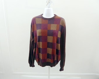 100% Cashmere Sweater Size M Brown Box Striped Boyfriend Crew Neck Northern Isle