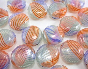 10 Pcs Handmade Blown Glass Flat Round Colorful Beads 22mm Diameter, 2mm Hole B021