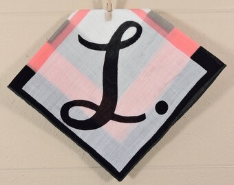 Vintage L Monogrammed Hankie / Pink Monogrammed Wedding Hankerchief / Ladies Hankie