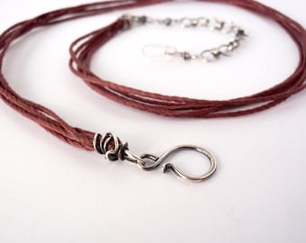 40cm Brown Hemp Necklace ~ 16 inches ~ Handcrafted with Eco-Friendly Recycled Sterling Silver ~ Extension Chain with Clear Quartz Drop
