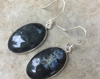 Earrings black Larvikite (black Moonstone) and 925 sterling silver. Larvikite (black moonstone), 925 sterling silver earrings