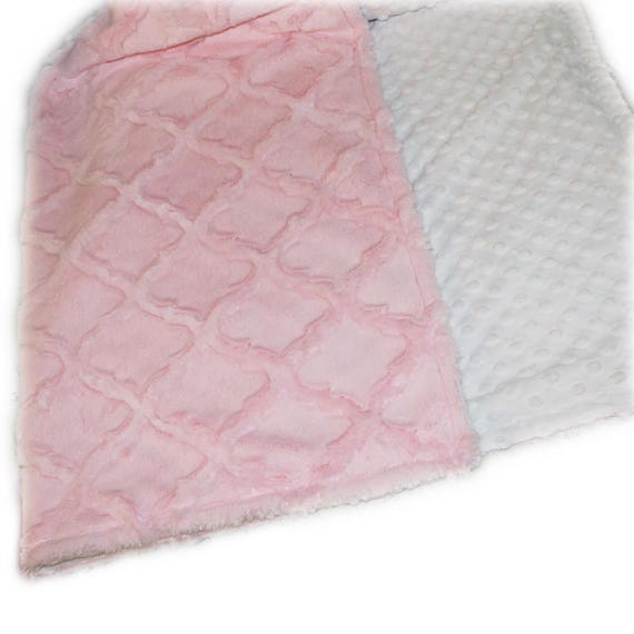 Pink Minky Baby Blanket, Personalized Baby Blanket, White Geometric Blanket, Pink Baby Blanket, Crib Blanket, Personalized Gift Name Blanket