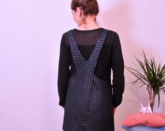 Women's dress-short dress-mini dress-sleeveless dress-lurex dress-blue dress-pocket dress-apron Dress