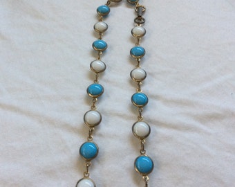 Vintage Blue N White Beaded Opera Length Necklace FREE SHIPPING