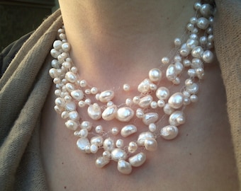 Multistrand necklace Necklaces for women Pearl necklace illusion necklace floating pearl necklace bride necklace wedding jewelry