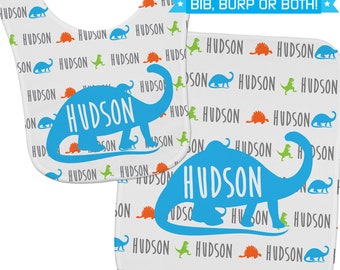 Newborn Boy Gift, Dinosaur Baby Shower Gift, Dinosaur Baby Bib, Custom Bib, Custom Burp Cloth, Baby Boy Gift Idea