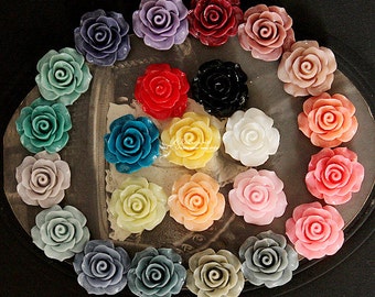 24PCS Wholesale Beautiful Mix Colorful Rose Flower Resin Cabochon -24colors-20mm(CAB-BS-MIXSS-2)