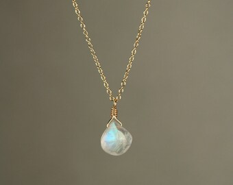 Moonstone necklace - rainbow moonstone necklace - dainty and delicate - A tiny teardrop moostone on a 14k gold vermeil chain