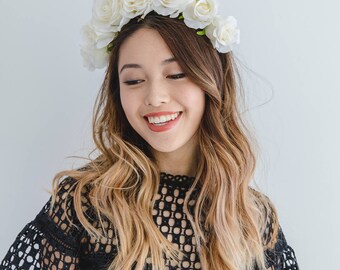 ivory white spring races flower crown fascinator // spring flower crown / spring racing flower headpiece / derby day spring carnival
