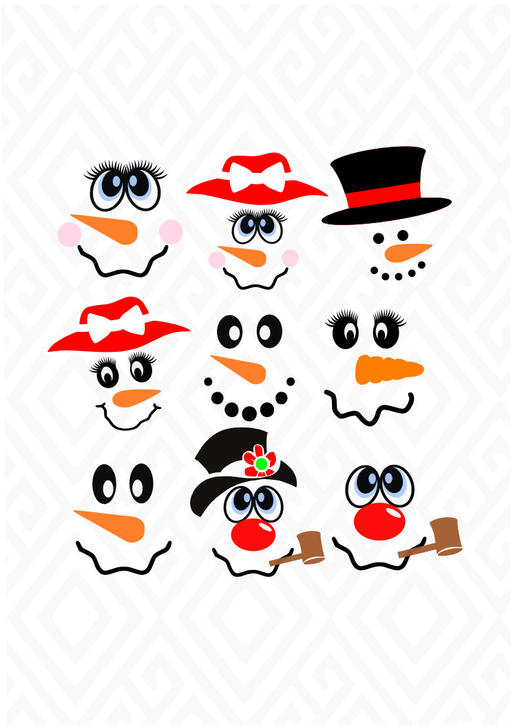 Download Set of Cute Snowman Faces SVG DXF EPS Ai Png Jpeg and