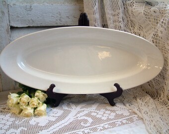 Antique french ironstone fish platter. Large oval platter. Antique white ironstone fish platter. Jeanne d'Arc living. French country
