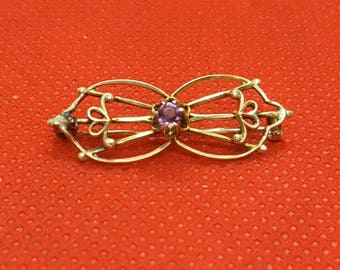 Antique Victorian Gold & Amethyst Brooch Circa 1800s