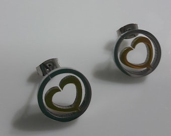Earring Stainless Steel Silver&Yellow.Heart