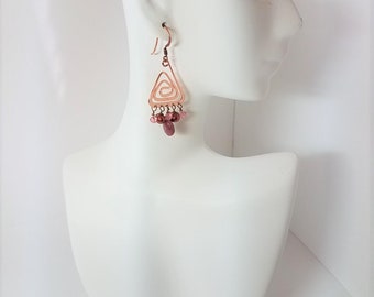 Earrings Rhodonite & Bright Copper