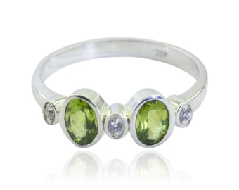 Nice Gemstone Peridot ring - Sterling Silver Green Peridot Nice Gemstone Ring - daughter jewelry gift for husband personalized