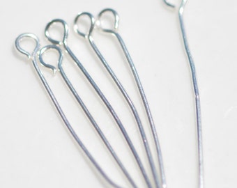 50 Silver Plated 40mm Eye Pins F217