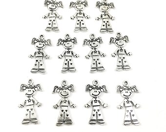 11 little girl charms silver tone, 28mm #CH309