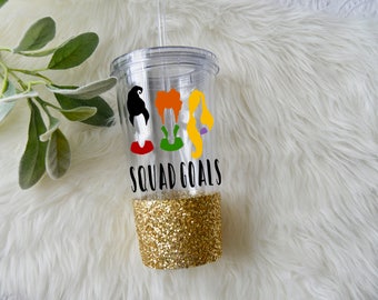 Hocus Pocus Squad Goals Glitter Mason Jar Tumbler // Mason Jar // Glitter Dipped Tumbler // Tumbler // Glitter Tumbler / Glitter Cup