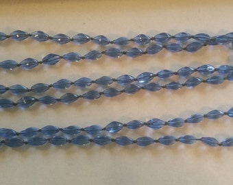 Vintage Art Deco Flapper Blue Glass Beaded Necklace 54 inch