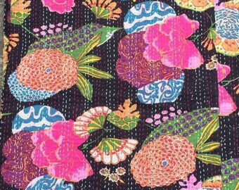 Kantha Throw - The Floral - Black