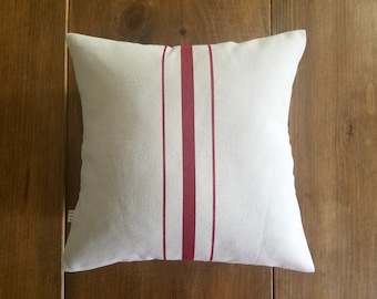 clearance / red stripe grainsack pillow / sale / 12x12