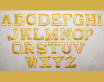 Alphabet Letter - METALLIC GOLD - Block Style - 2 INCH - Iron on Applique - Embroidered Patch - Choose Letter