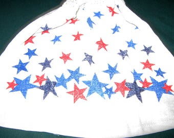 Crochet hanging towel, colored Stars, white top