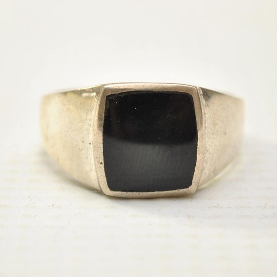 Onyx Small Square Stone in Plain Sterling Silver Ring Sz 10 #8762