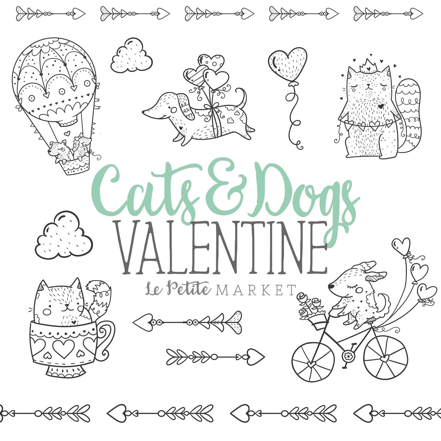 Download Cute Cat Dog Valentine Clip Art Set Cat Valentine Clip Art