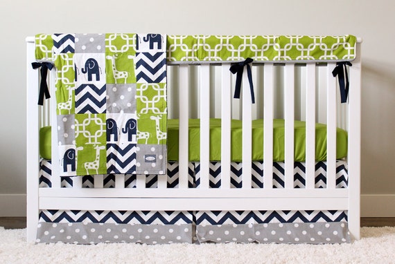 Boy Nursery Crib Bedding Set Baby Cribset Lime Green Navy