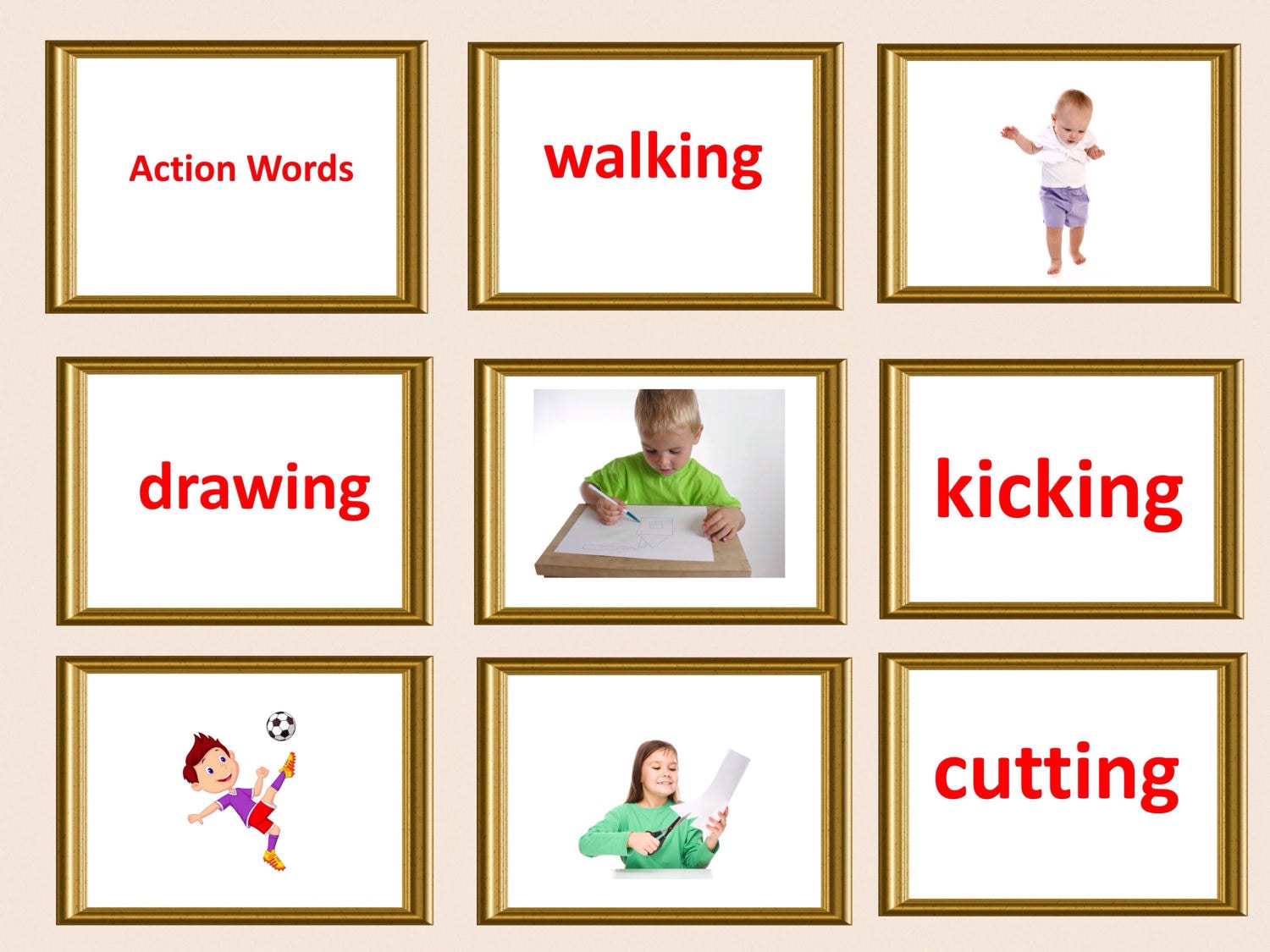 Large font printable Flash cards. PDF flashcards. Action words