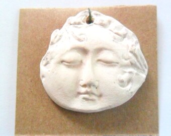 Ivory Glazed Kiln Fired Clay Face Pendant Finding