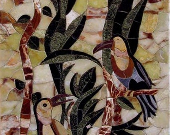 Birds on Tree Twig Petal Mosaic