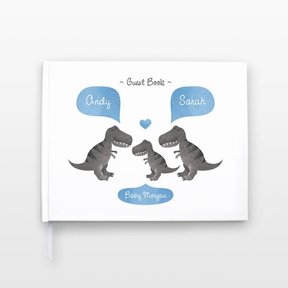 T-REX DINOSAUR Baby Shower Guest Book, Personalized Baby Book, Animal Baby Guestbook, New Baby Gift, Baby Journal, Baby Notebook