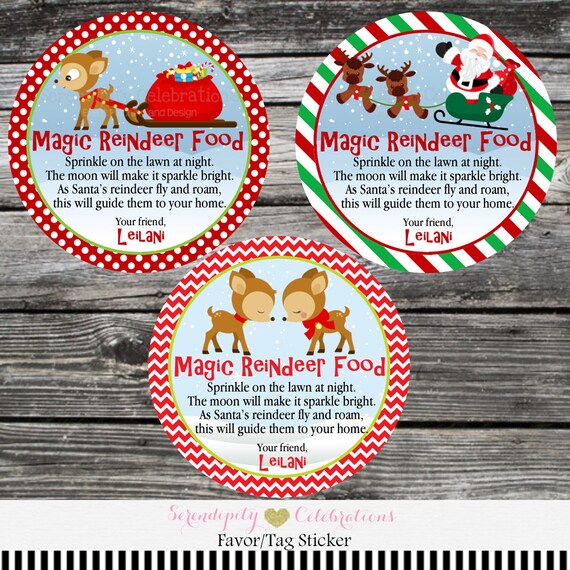 Reindeer Food favor tags Magic Reindeer Food Stickers