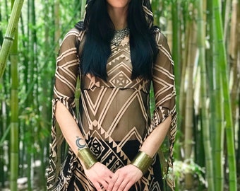 NEW: The Tribal Queen Tunic Dress with Hood by Opal Moon Designs (size S-XXL)