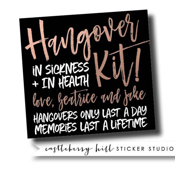 Hangover kit label gable box label wedding survival kit
