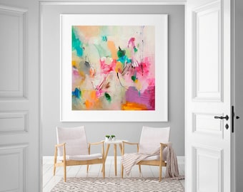 Abstract painting giclee print, purple orange colorful art print, abstract wall art giclee print, large abstract print