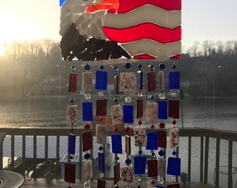 Fused Glass Wind Chime American Eagle Flag