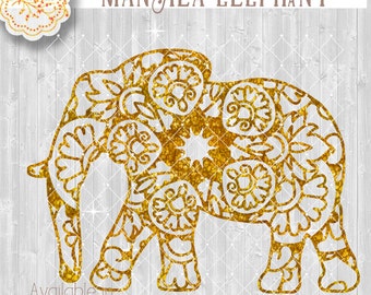 Mandala Elephant SVG Digital, Digital Cutting design Svg/Dxf/Eps/Png Cut File, Clipart , Silhouette and Cricut