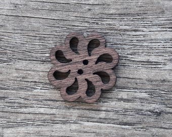 Set of 5 wooden buttons, Openwork, design, flower, 20 mm