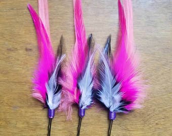 Feather Hair Bobbies - Lot of 3 - Pink