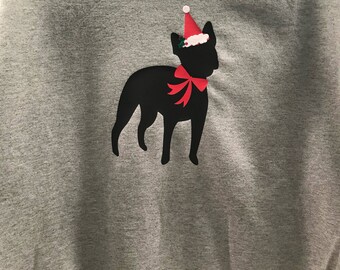 French Bulldog or Boston Terrier Christmas Santa Hat Shirt