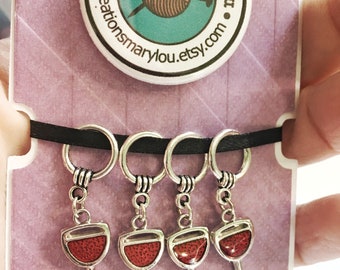 4 cute glass of wine Stitch markers