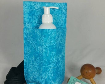 Massage Therapy single 8oz lotion bottle hip holster, Turquoise dragonfly, black belt