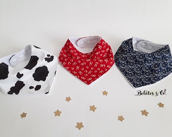 Baby Boy Bandana Bibs, Cowboy Bandana Bib Set, Drool Bibs, Soft Baby Bibs, Red White Blue Bandana Bibs, Bandana Bib Set of 3, Ready to Ship