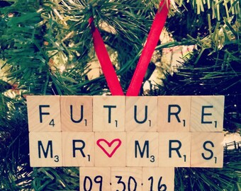 Engagement Ornament, Wedding Scrabble Ornament, Wedding Christmas Gift, Engagement Gift, Scrabble Ornament, Mr. Mrs. Gift