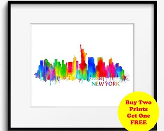 New York City Skyline Watercolor Art Print (039)