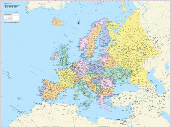 europe continent map wall poster 2018