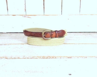 Vintage tan/light brown braided woven chord canvas leather belt/woven rope belt/38